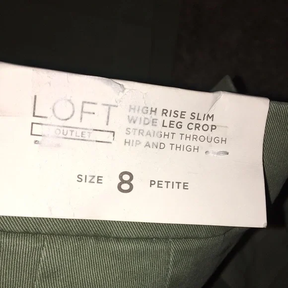 NWT Loft Outlet High Rise Slim Fit Olive Green Wide Leg Crop Pants Petite - Picture 3 of 8
